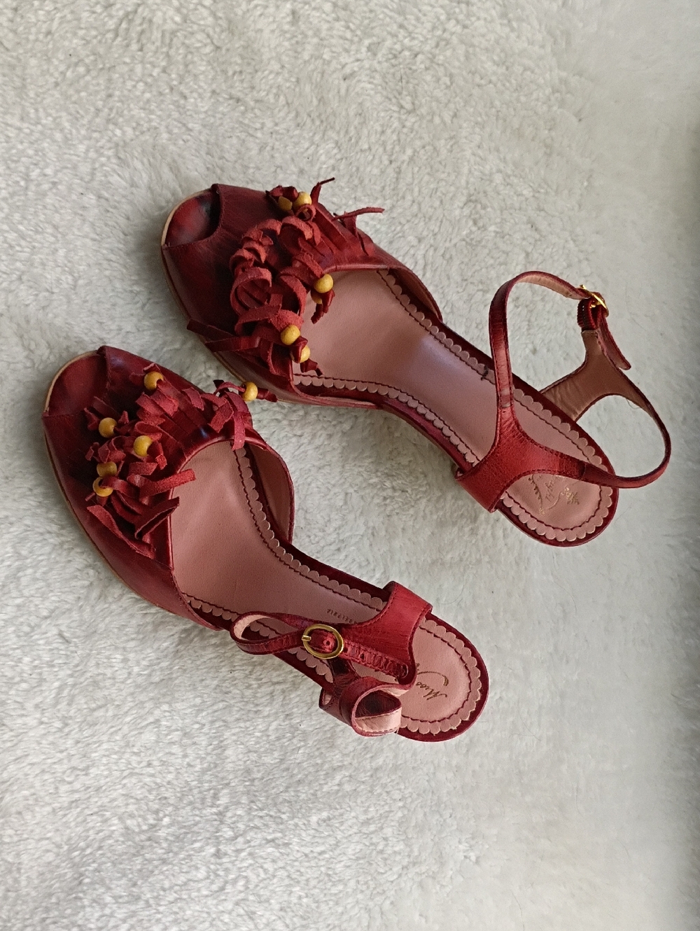 Women’s Red Floral Fringe Slingback Sandals